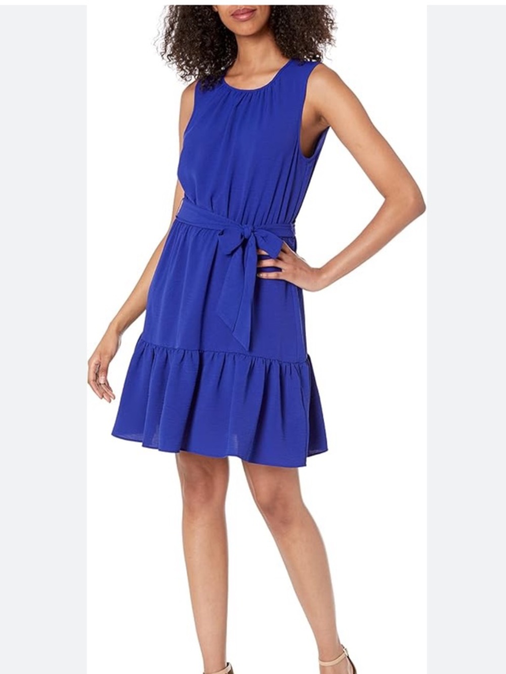 DKNY Blue Sleeveless Belted Dress